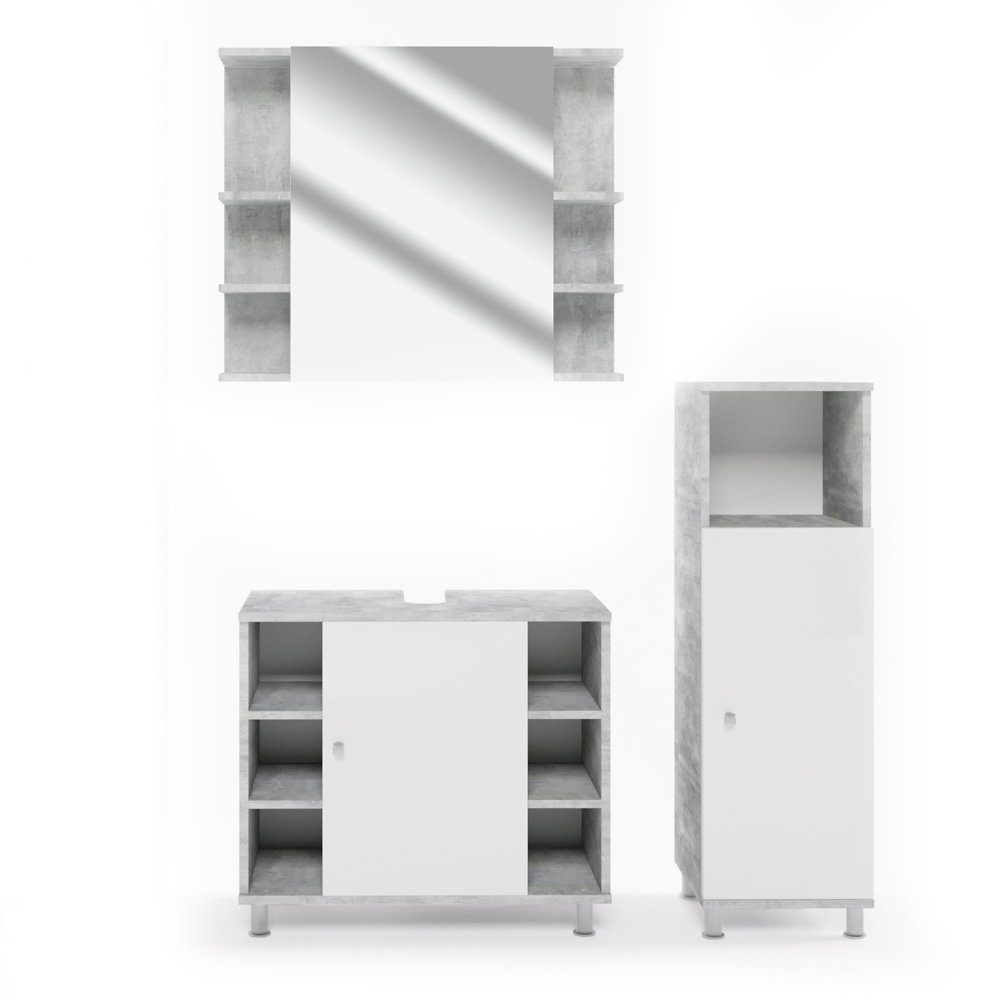 Vicco Badmöbel-Set Badezimmerset FYNN Beton Set 2, (3-St., 3-er Set)