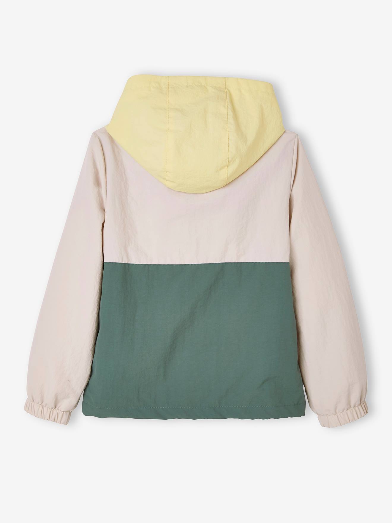 Coupe-vent à capuche garçon effet colorblock jaune pastel