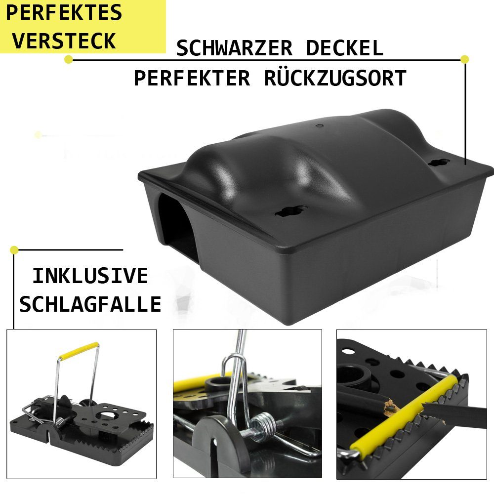 Petigi Köderbox Rattenfalle Köderbox Mäusefalle Köderstation Schlagfalle Schwarz