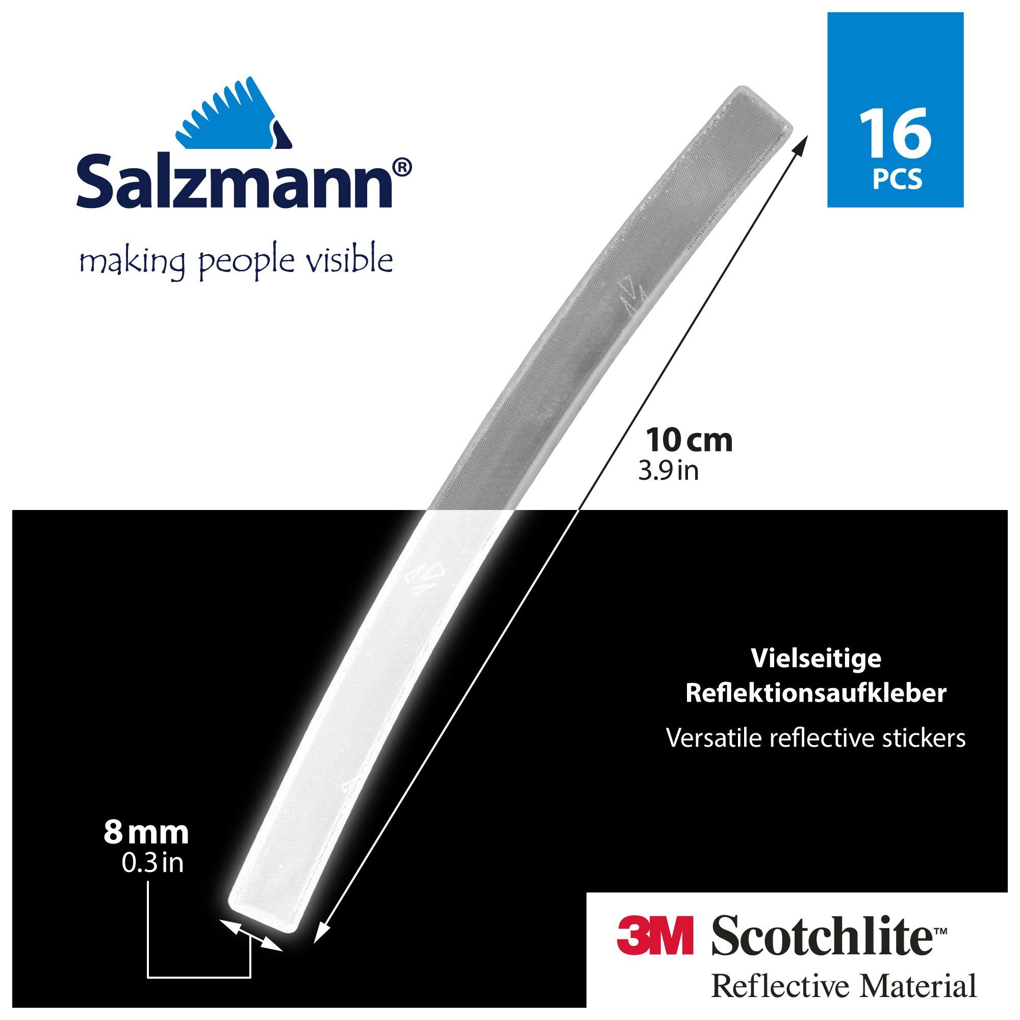 Salzmann Fahrradreflektor 3M Reflektierende Aufkleber - Sticker für Taschen, Kinderwagen, Helme, (16 St)
