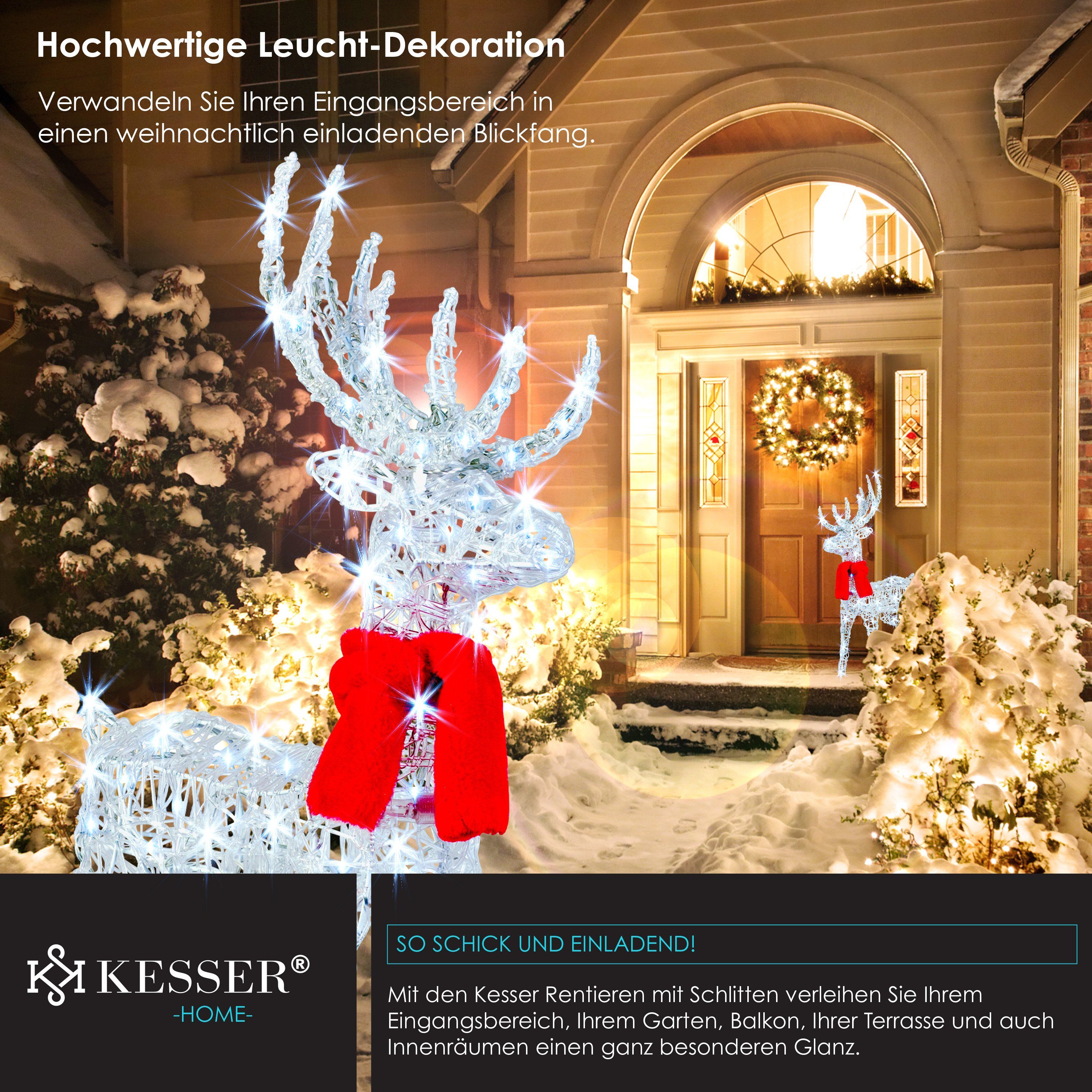 KESSER Weihnachtsfigur, 240er LED Rentiere Schlitten weiß Timer Weihnachtsbeleuchtung