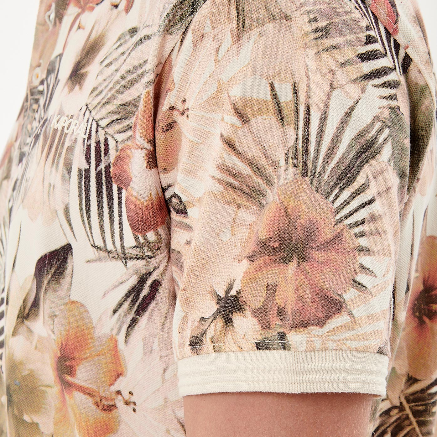 NAPPO  Polo fleuri beige Homme en 100% coton
