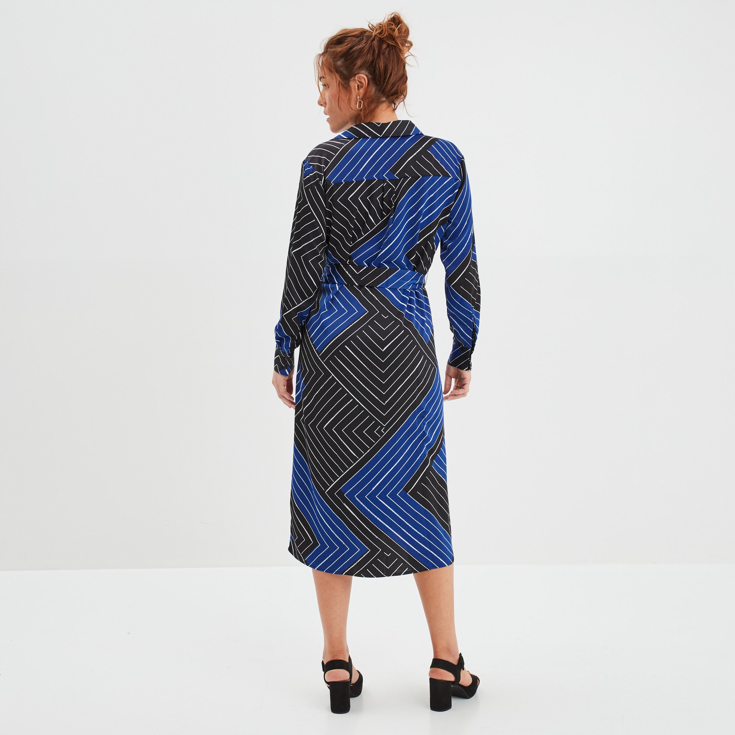 Robe chemise satin midi Mosquitos noir femme | La Halle