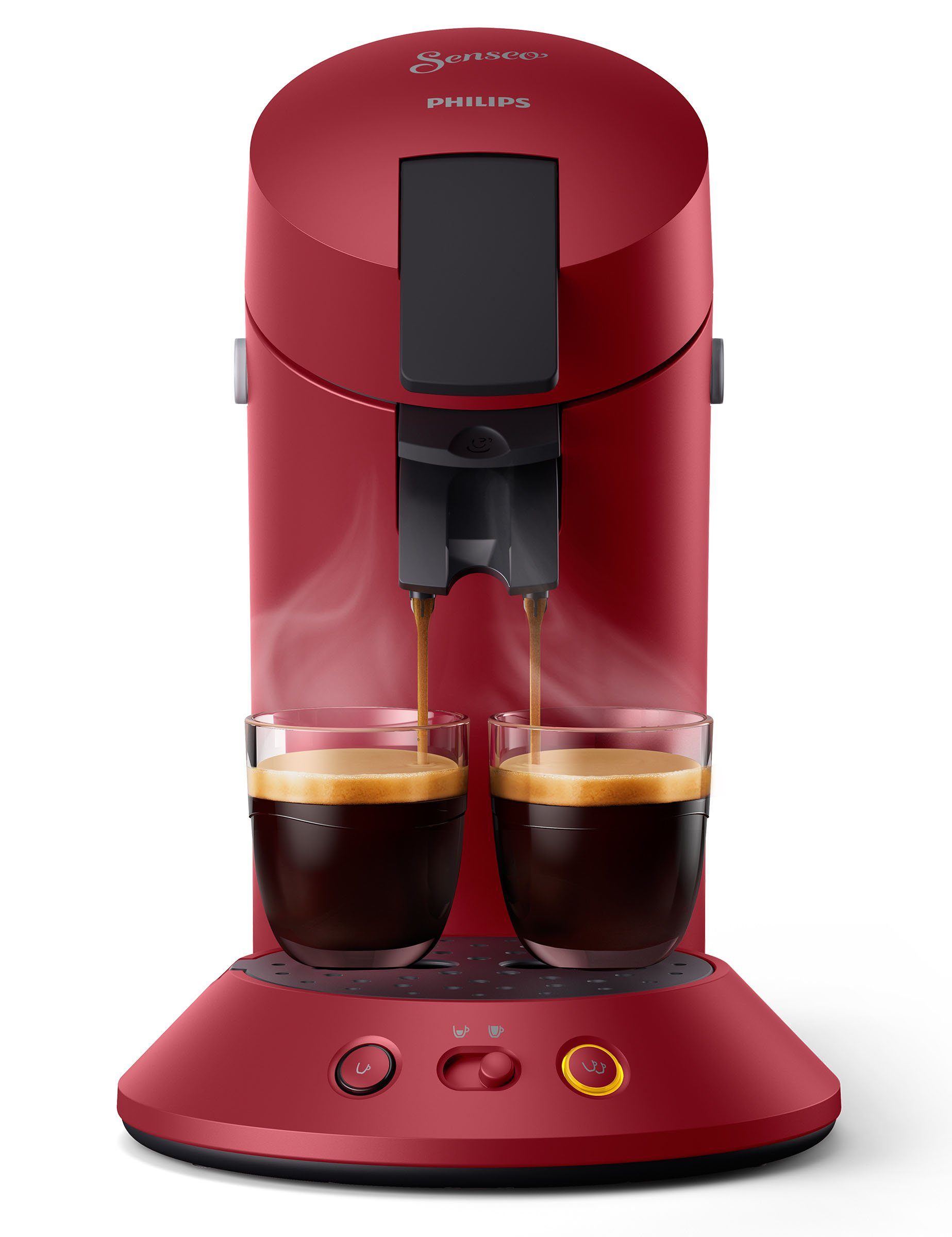 Philips Senseo Kaffeepadmaschine Orginal Plus CSA210/90, aus 28% recyceltem Plastik und mit 2 Kaffeespezialitäten, dunkelrot