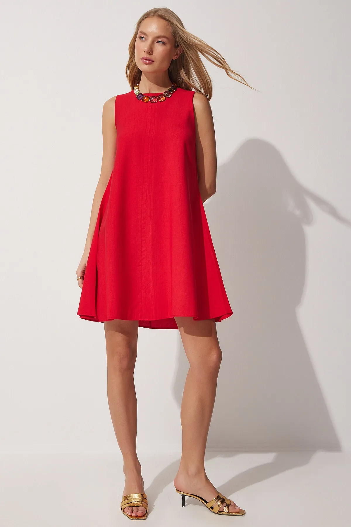 Happiness İstanbul  Damen Tile Summer Woven Bell Dress BF00067