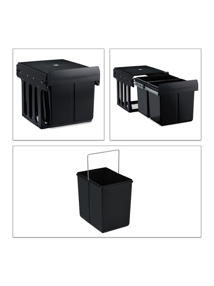 relaxdays Mülltrennsystem Schwarz 2x15L günstig kaufen onesize