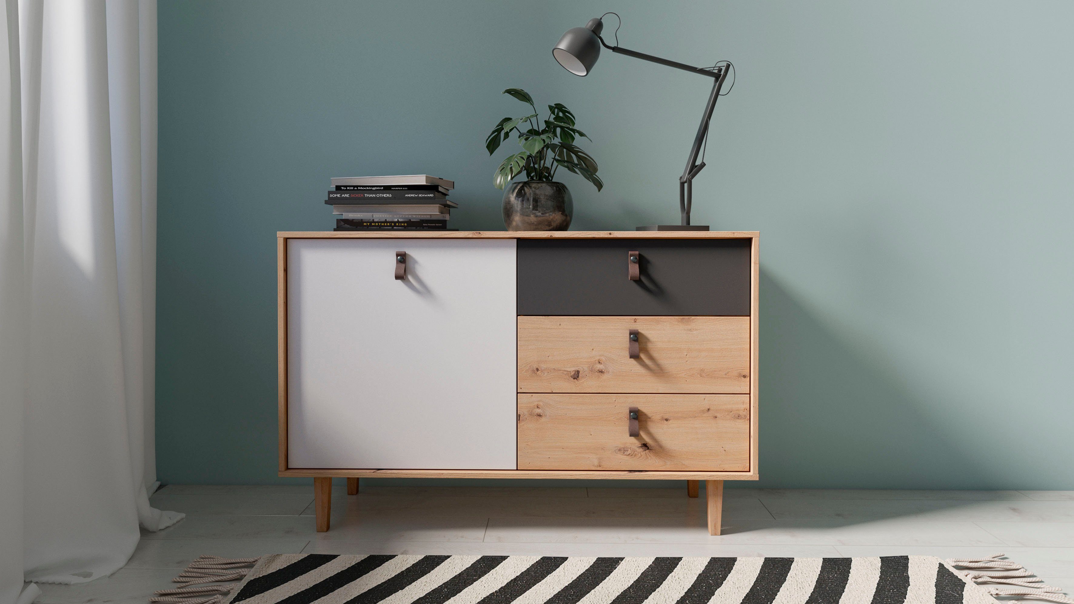 Homexperts Sideboard Bristol, Breite 120 cm oder 180 cm, mit massiven Eichefüßen