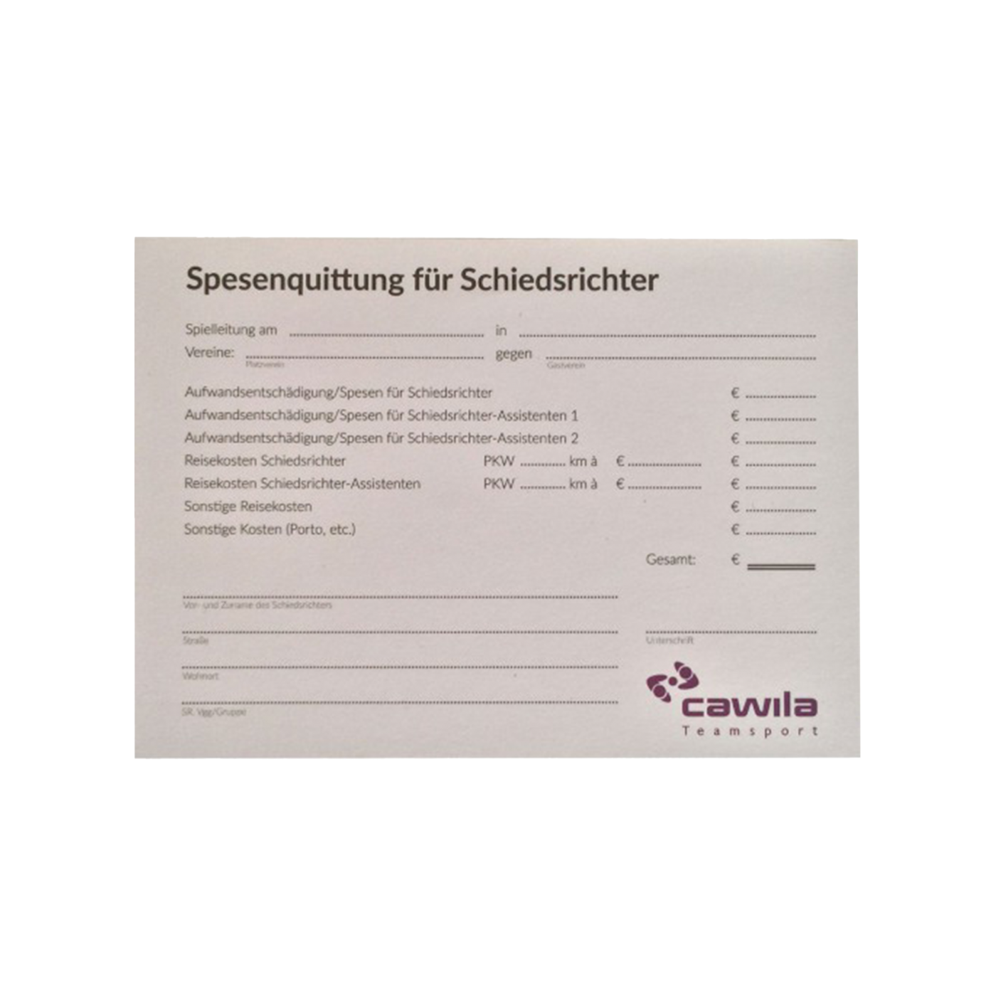 Cawila Schiedsrichter Spesen-Quittungsblock Weiss