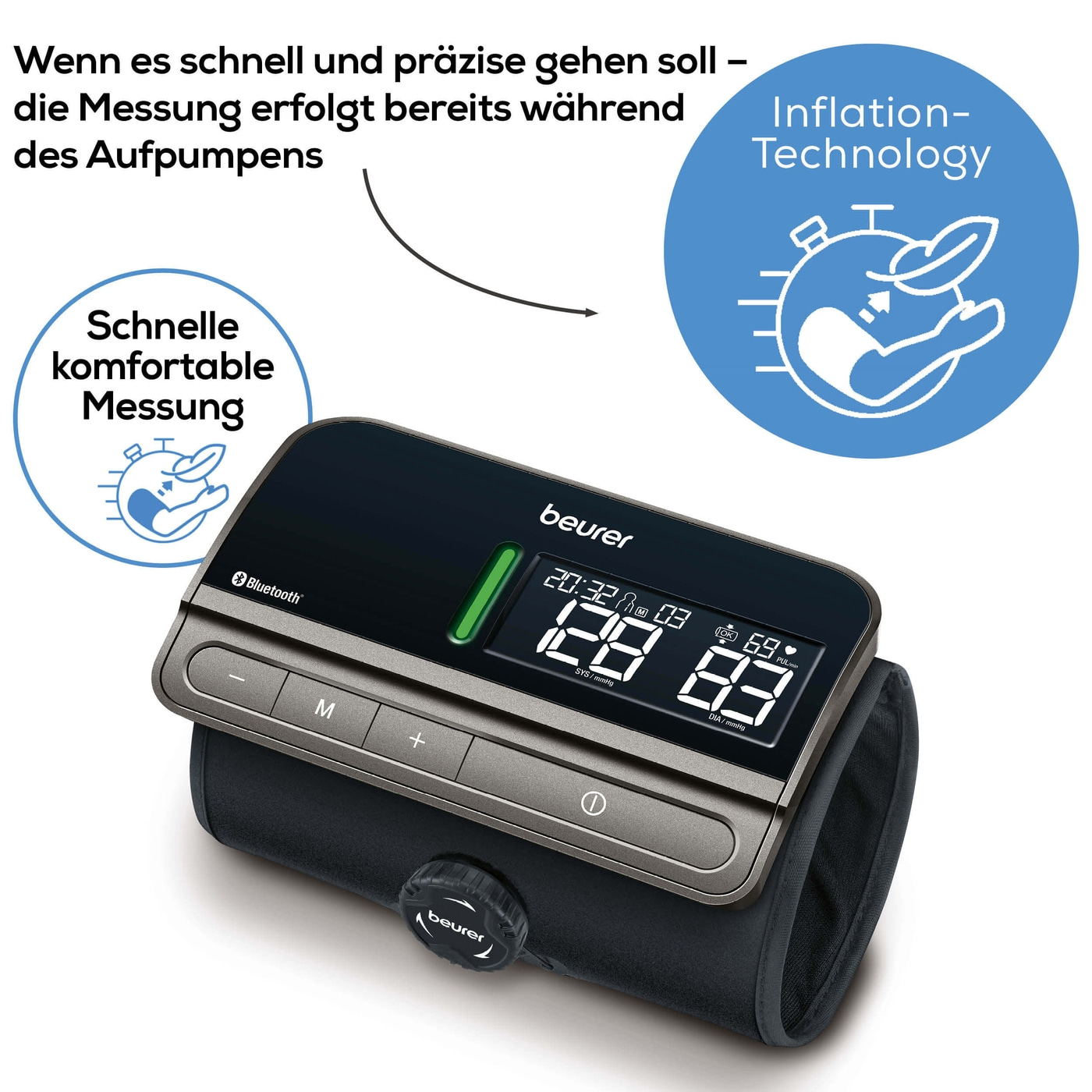 Beurer Blutdruckmessgerät BM 81 easyLock-Bluetooth® Oberarm-Blutdruckmessgerät mit Inflation-Technology & easyLock-Manschette