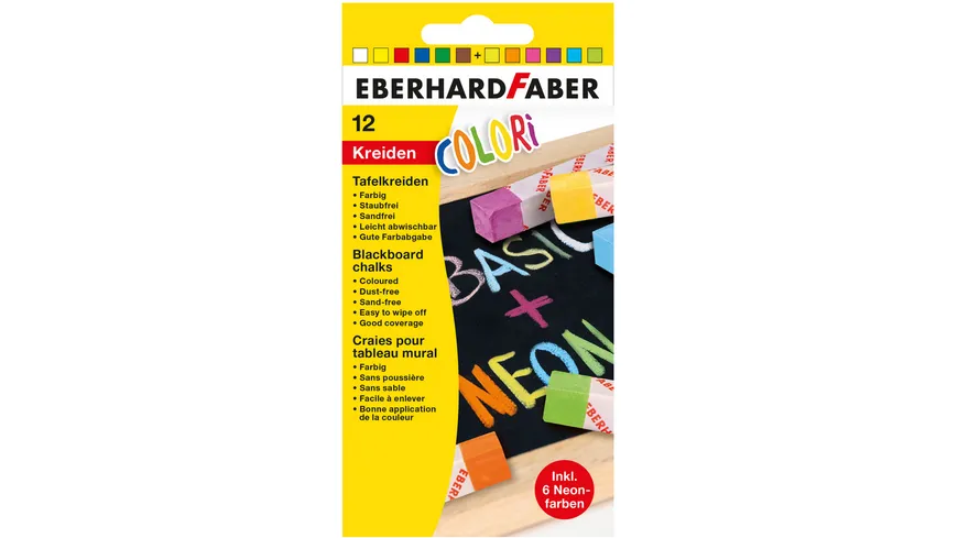 EBERHARD FABER Tafelkreide Wandtafelkreiden Neon + Basic Kartonetui mit 12 Farben