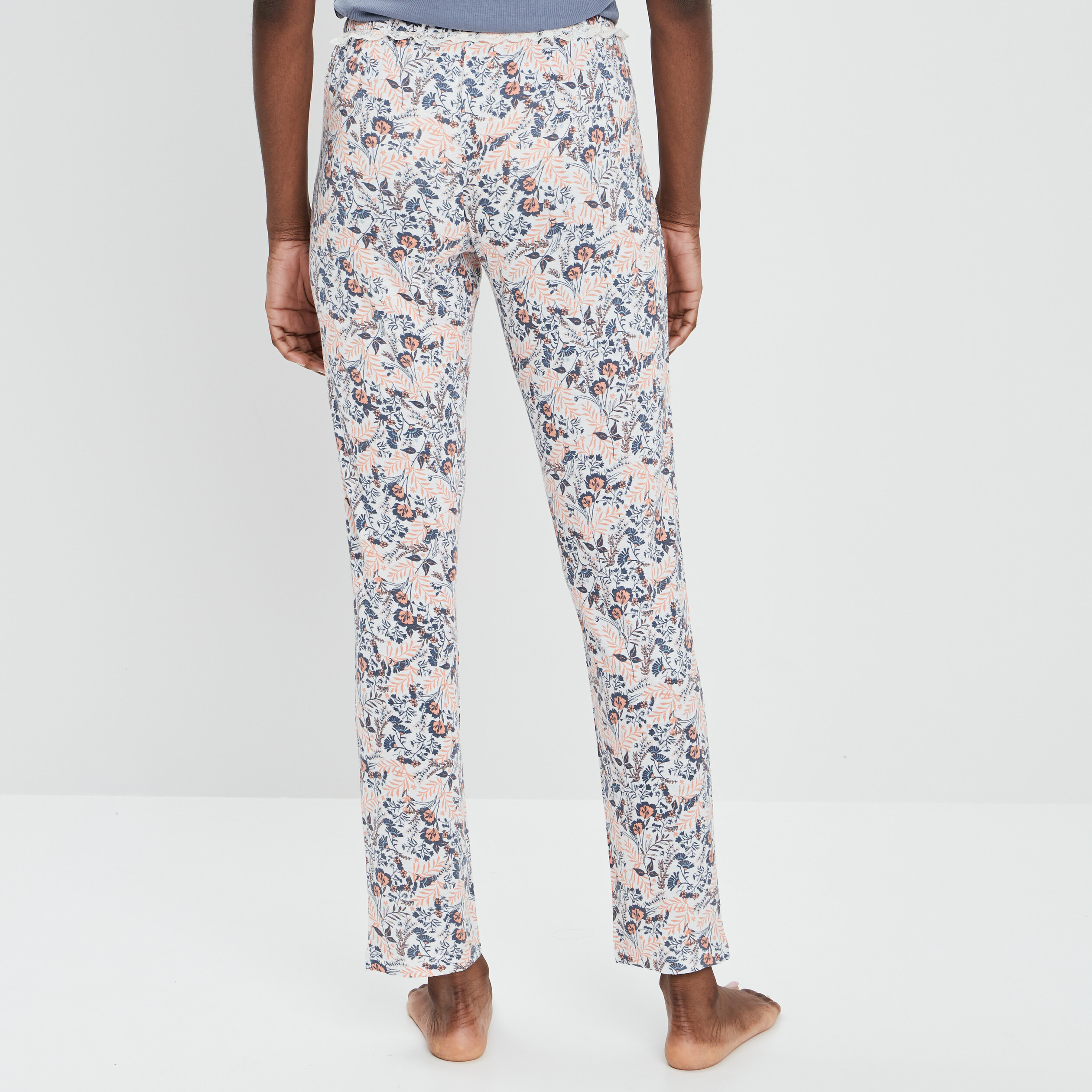 Pantalon pyjama liseré dentelle ecru femme | La Halle