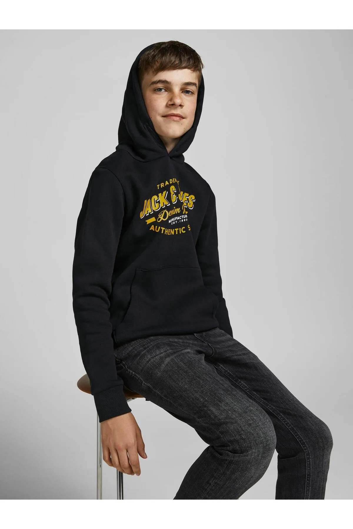 Jack & Jones  Sweatshirt Kapuzenpullover mit Kängurutasche und Logoprint