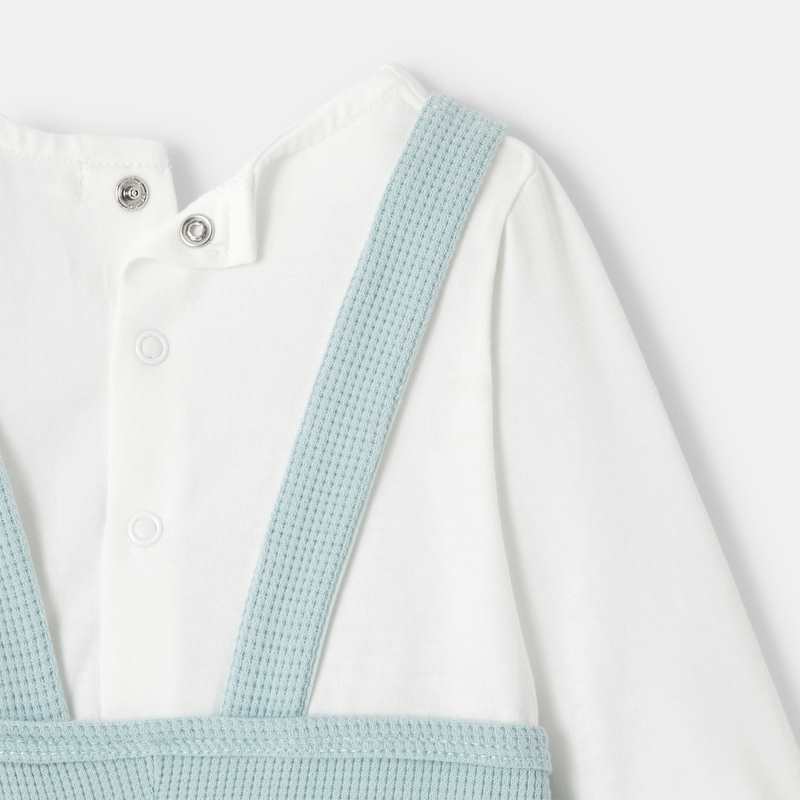 Salopette en coton nid d'abeille avec t-shirt intégré turquoise naissance Absorba