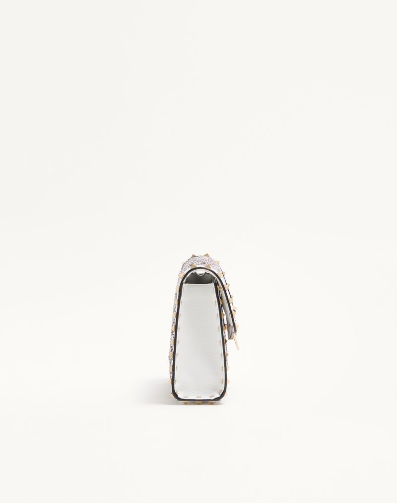 Bolsa de ombro pequena Valentino Garavani Rockstud em tecido trançado