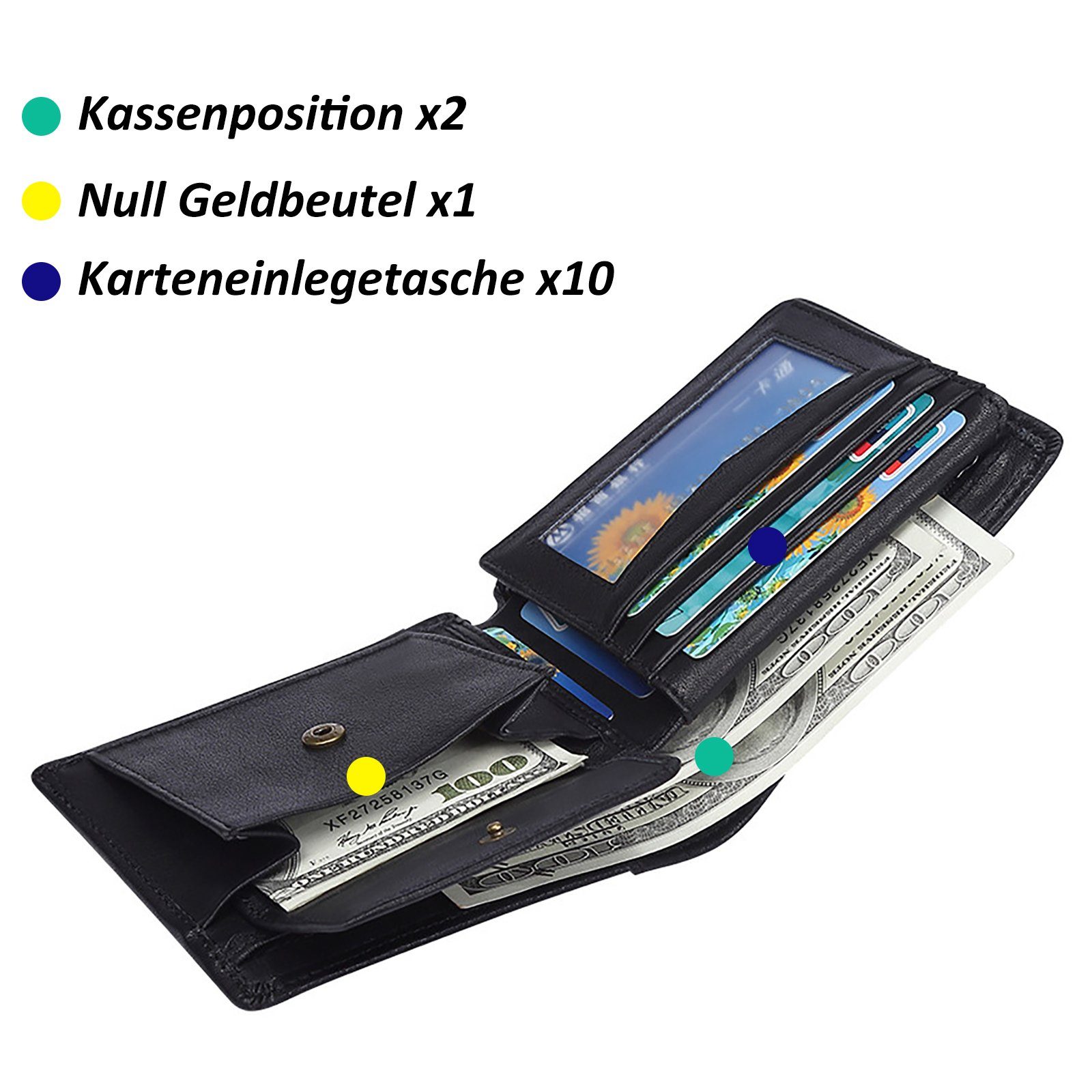 TAN.TOMI Brieftasche Leder Geldbörse Herren mit RFID Schutz, Portemonnaie Groß mit Münzfach,10 Fächer