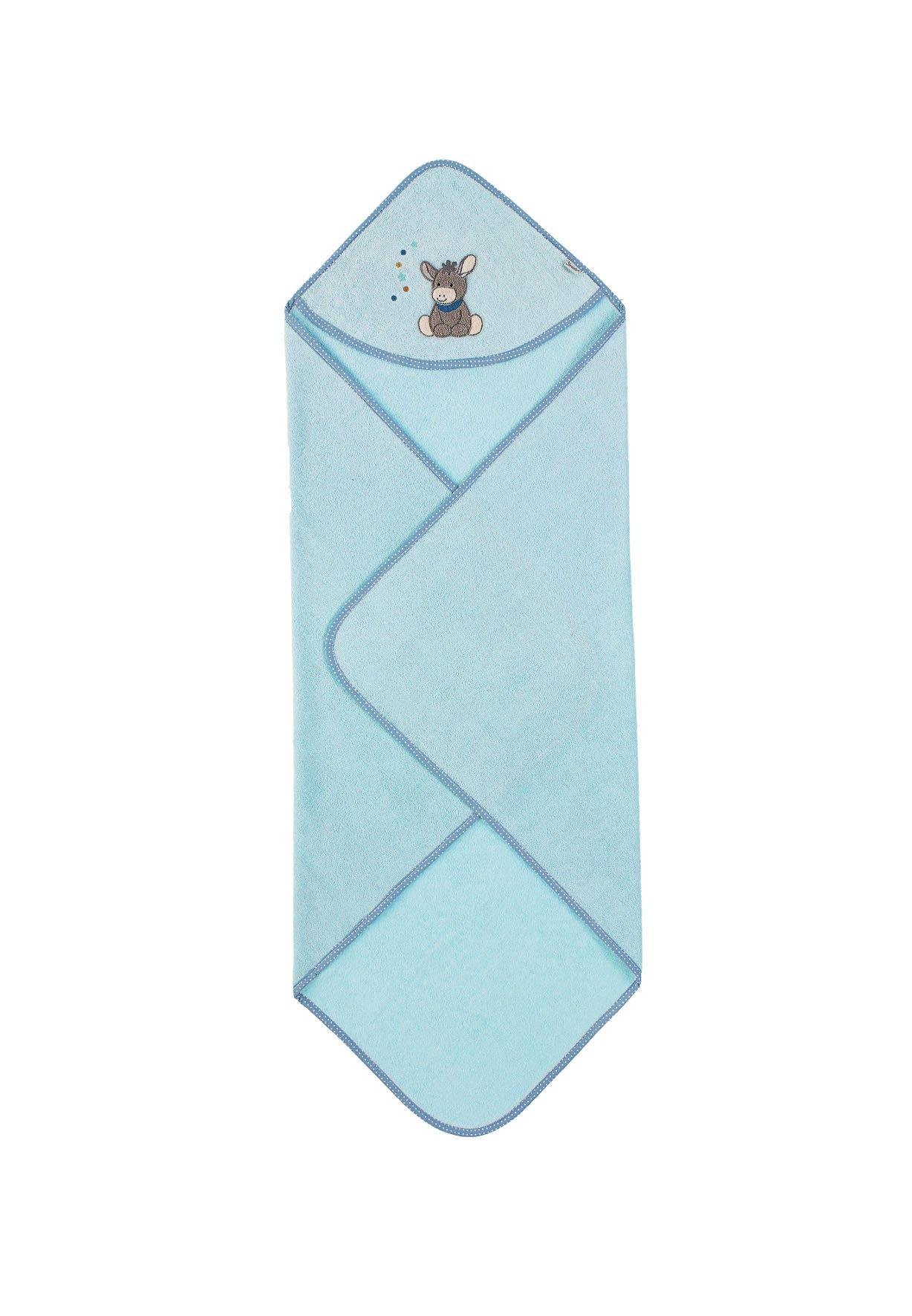 Badetuch100x100 Esel Emmi in Hellblau