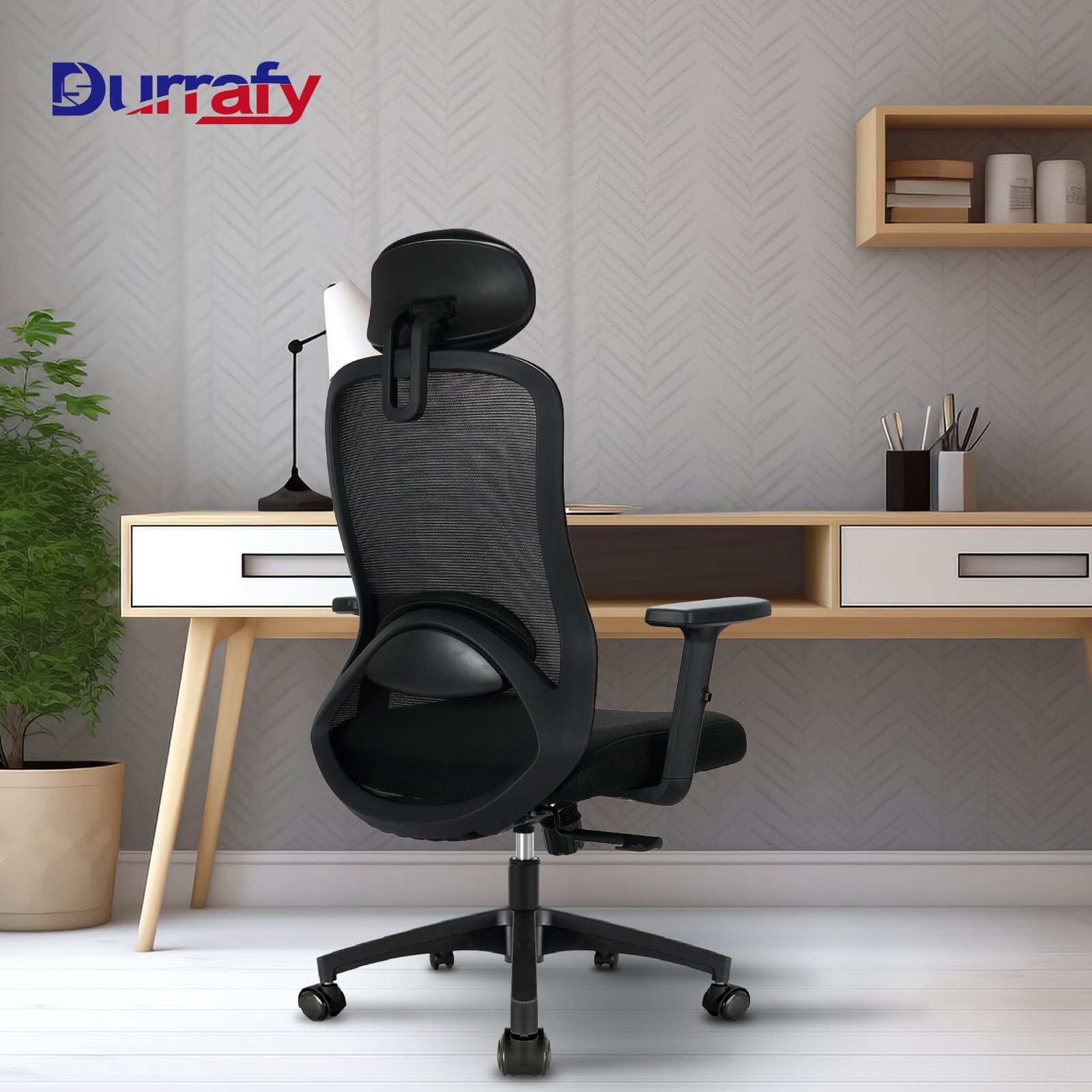 Durrafy Bürostuhl Bürostuhl Ergonomischer,Chefsessel,Schreibtischstuhl, mit Wippfunktion bis 130°, Leise rollen, Bürostuhl 150 KG