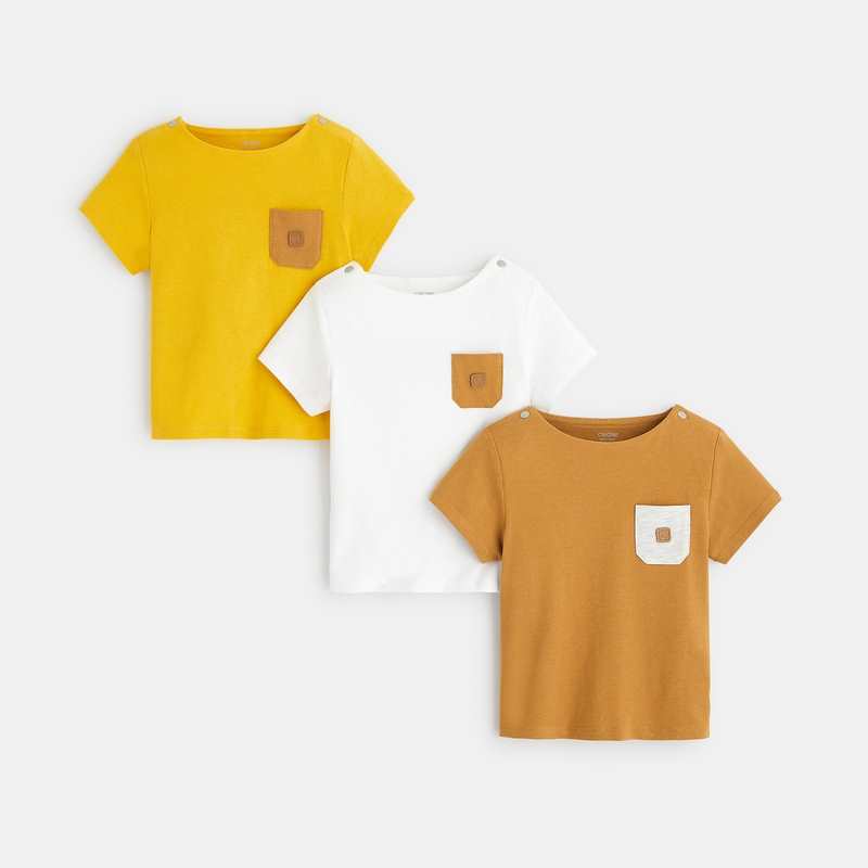 T-shirt jersey poche poitrine (lot de 3) jaune bébé garçon