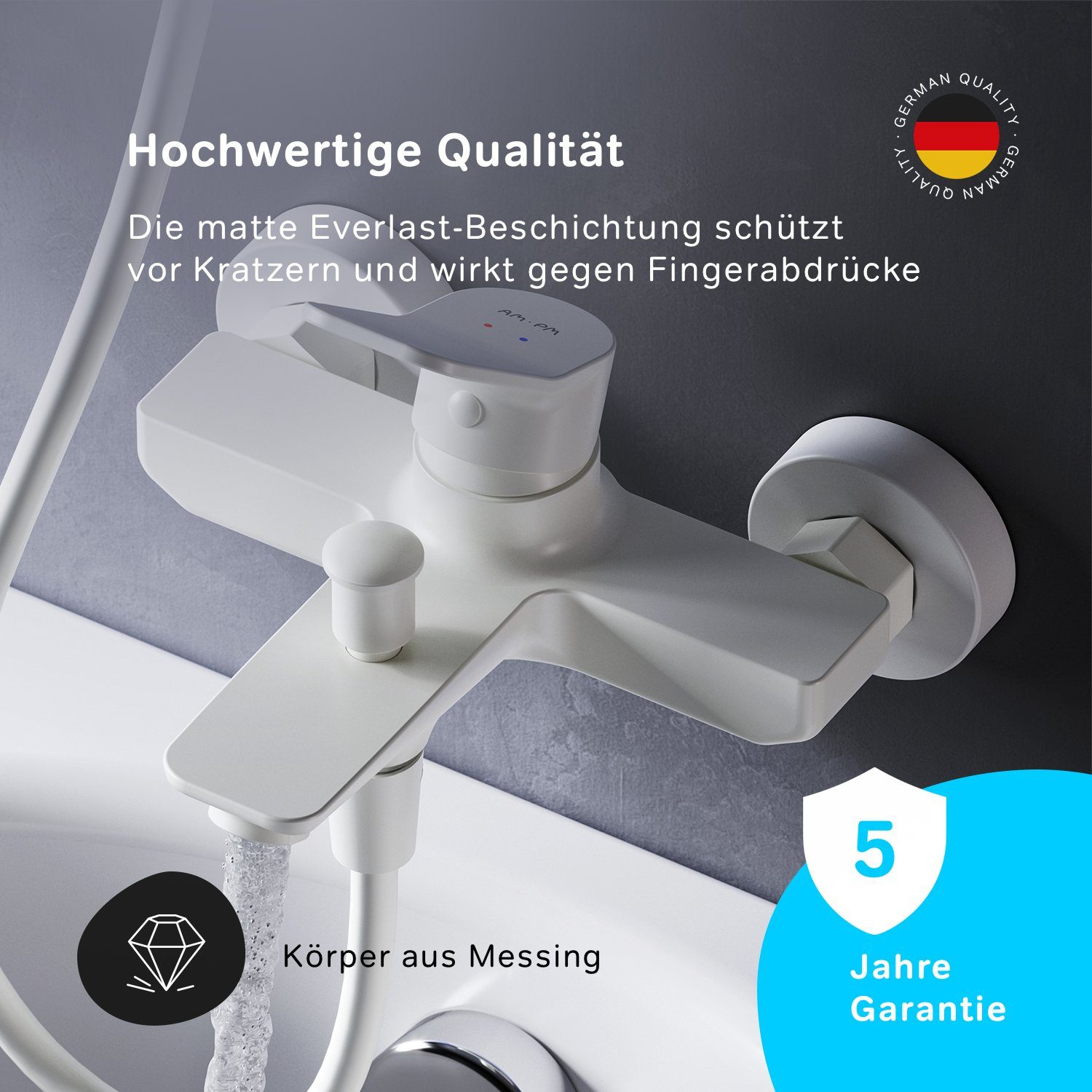 AM.PM Wannenarmatur Badewannenarmatur X-joy Bad Armatur, Wasserhahn (Mischbatterie) Keramikkartusche 35mm, Mischbatterie Badewanne, Wasserhahn Bad