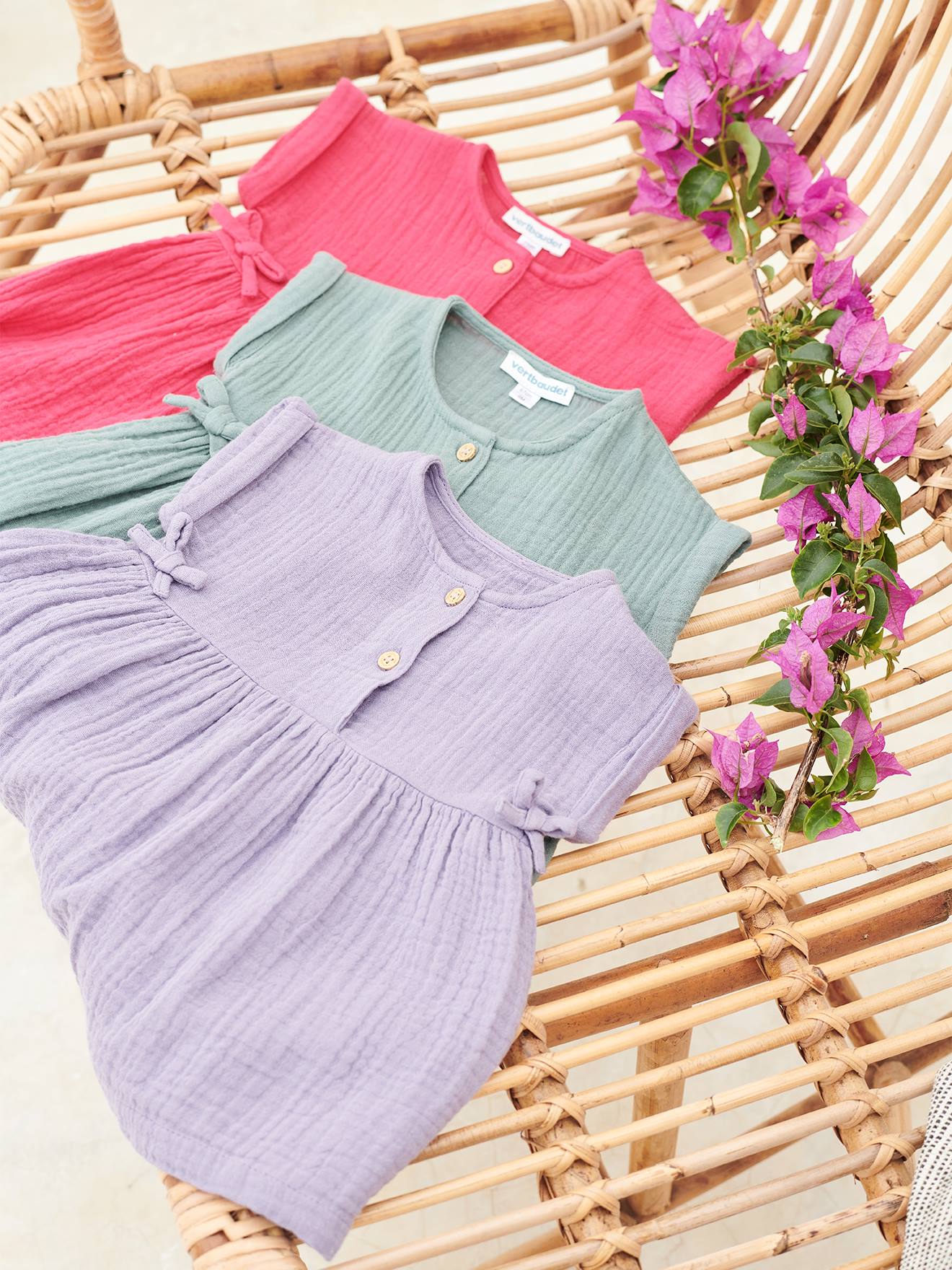 Vertbaudet Mädchen Baby Kleid, Musselin - grün