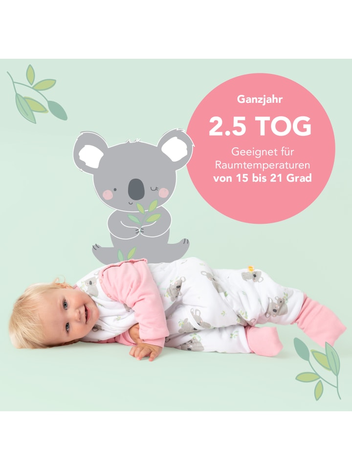 Schlummersack Schlafsack mit Füßen und umklappbaren Bündchen, 2.5 TOG in Rosa-Weiß günstig kaufen