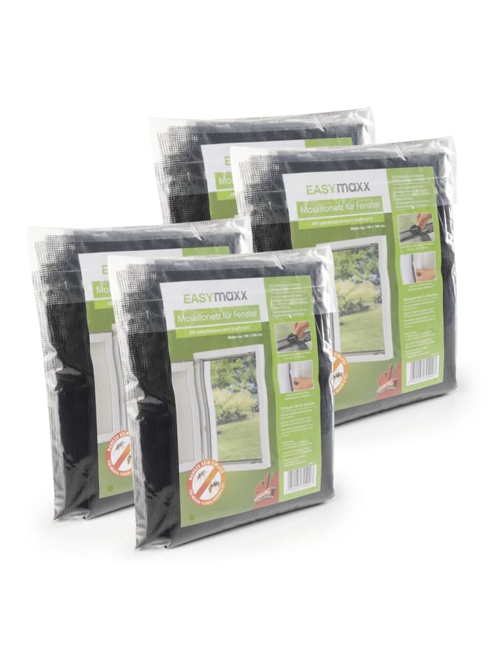 EASYmaxx EASYmaxx Fenster Moskitonetz mit Klettverschluss - 130x150cm - Schwarz - 4er-Set günstig kaufen onesize