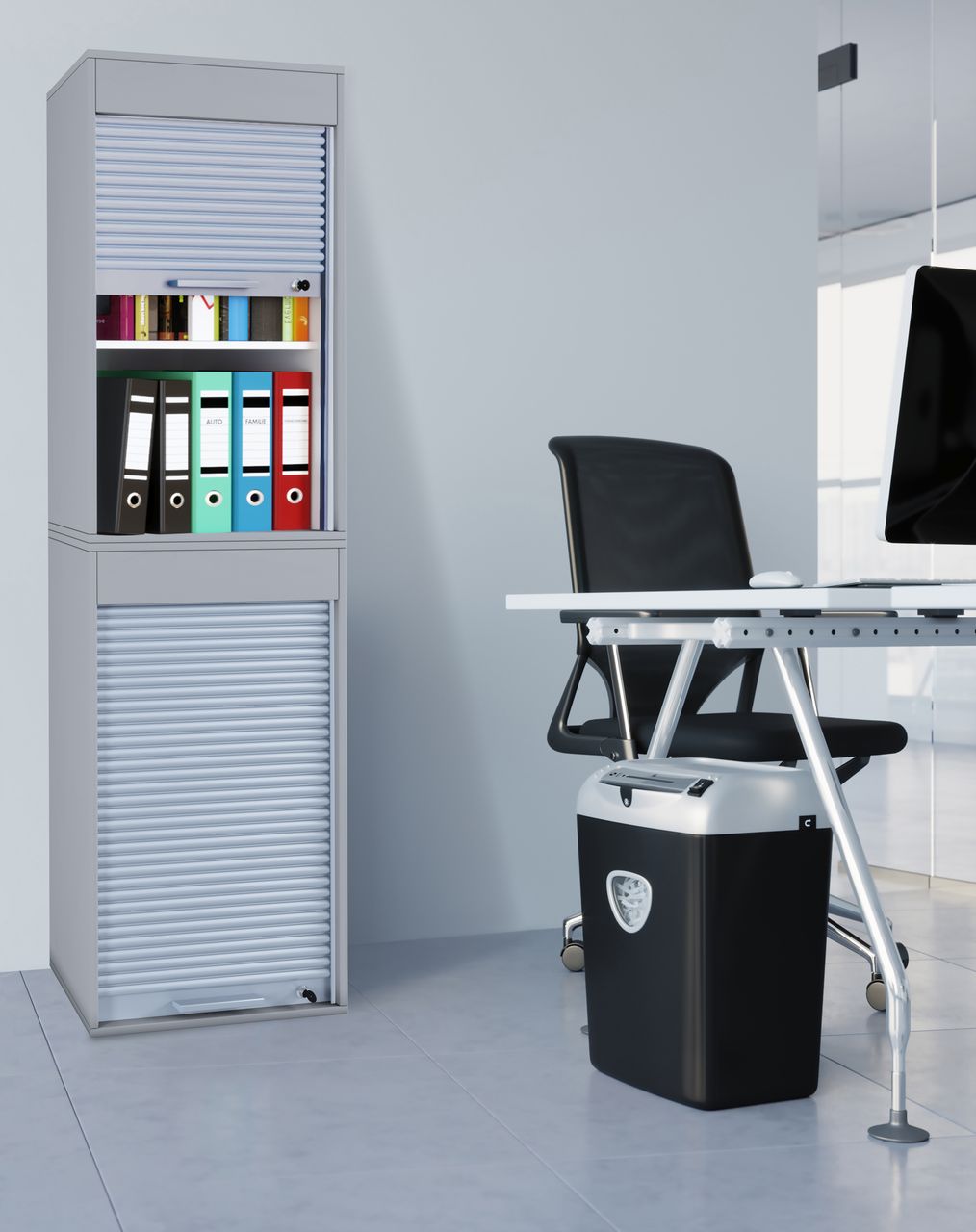 VCM Büroschrank mit Rollladen Aktos XL grau