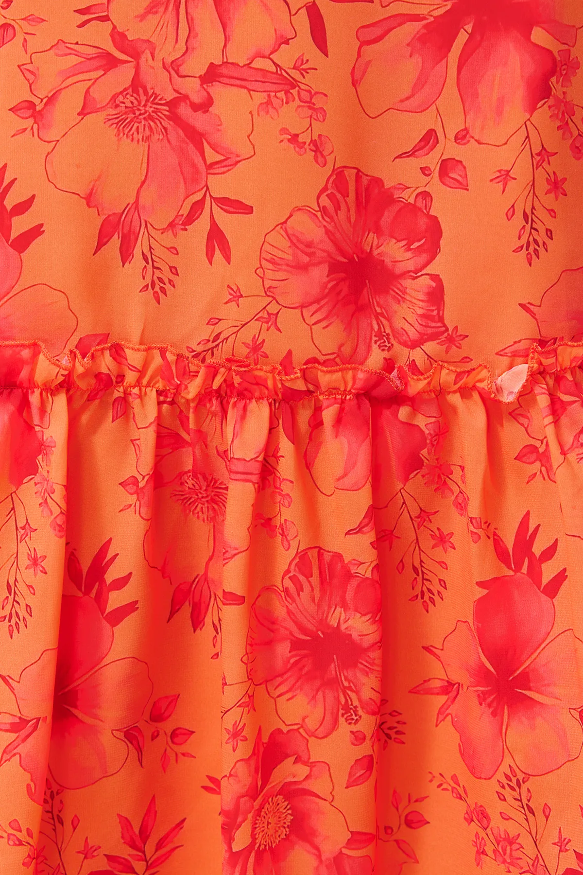 Trendyol Collection  Orangefarbenes, gewebtes Kleid mit A-Ausschnitt und Neckholder-Midi-Chiffon-Futter und Blumendruck TWOSS19LJ0200