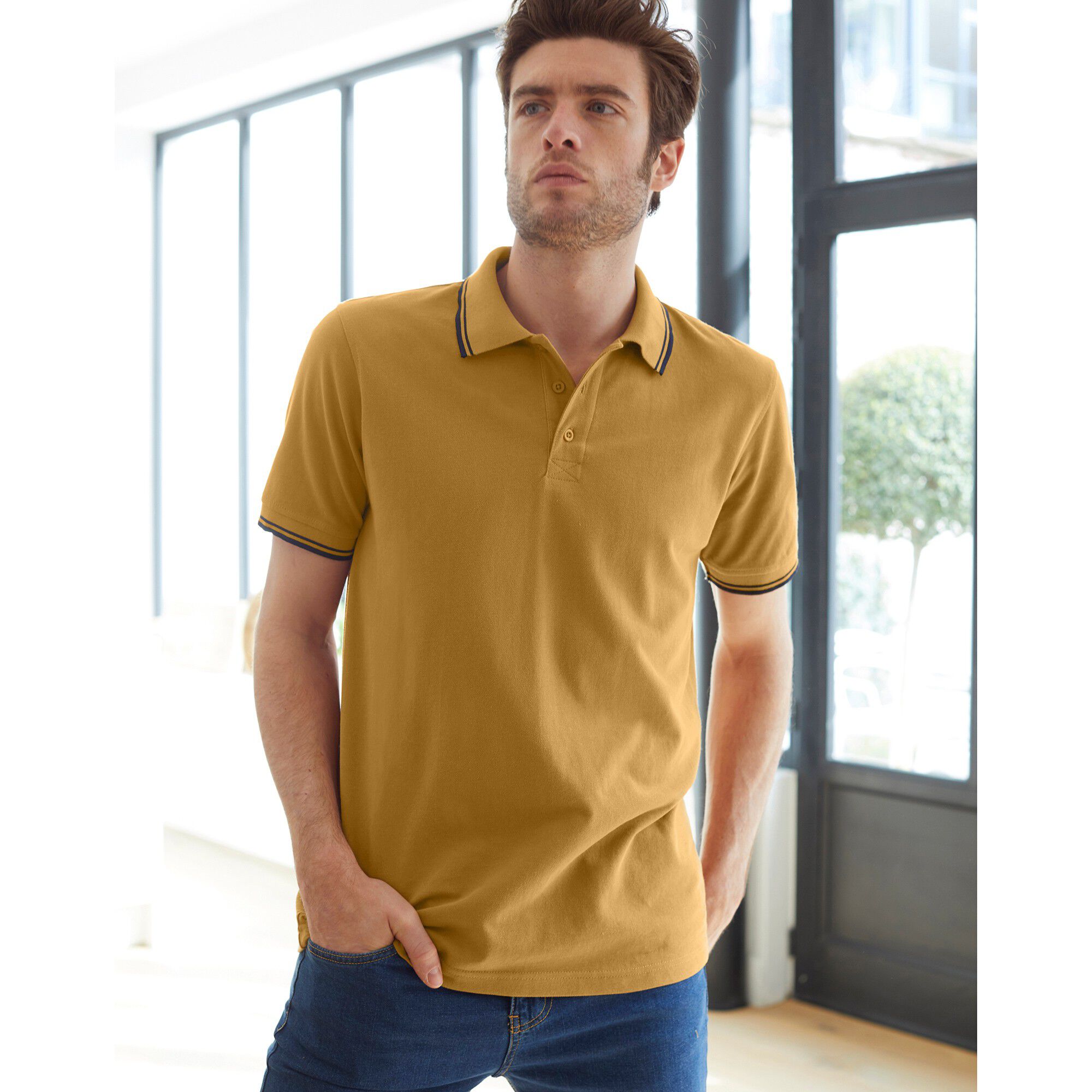 Polo uni maille piquée manches courtes