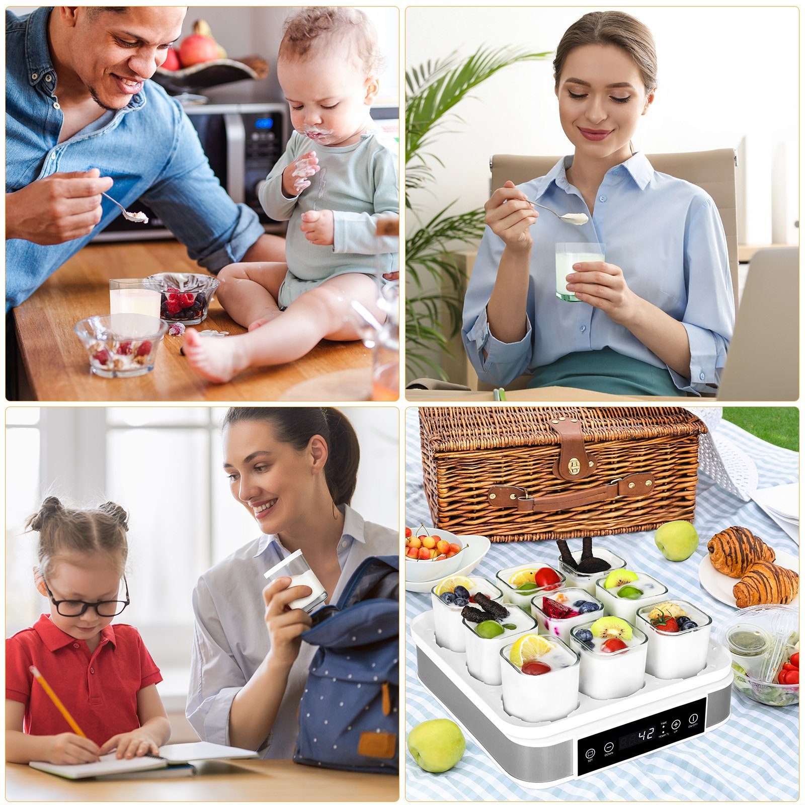 TLGREEN Joghurtbereiter, Digitale Joghurtmaschine, Yogurt Maker, mit 9 Portionsgläsern à 170 Ml