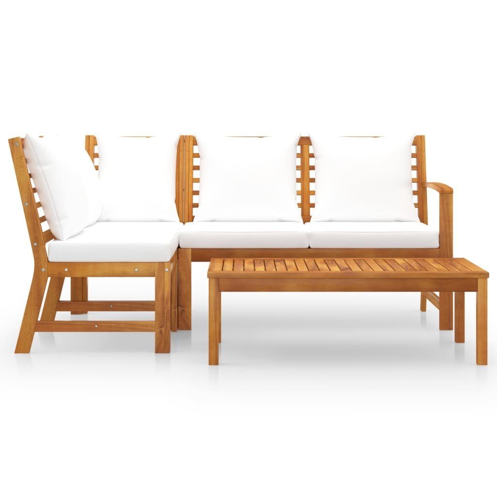 vidaXL Gartenlounge-Set 4-tlg. Garten-Lounge-Set mit Auflagen Creme Massivholz Akazie, (1-tlg)