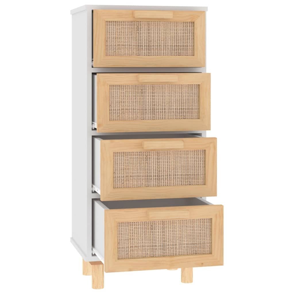 vidaXL Sideboard Sideboard Weiß 40x30x90 cm Massivholz Kiefer und Natur-Rattan (1 St)