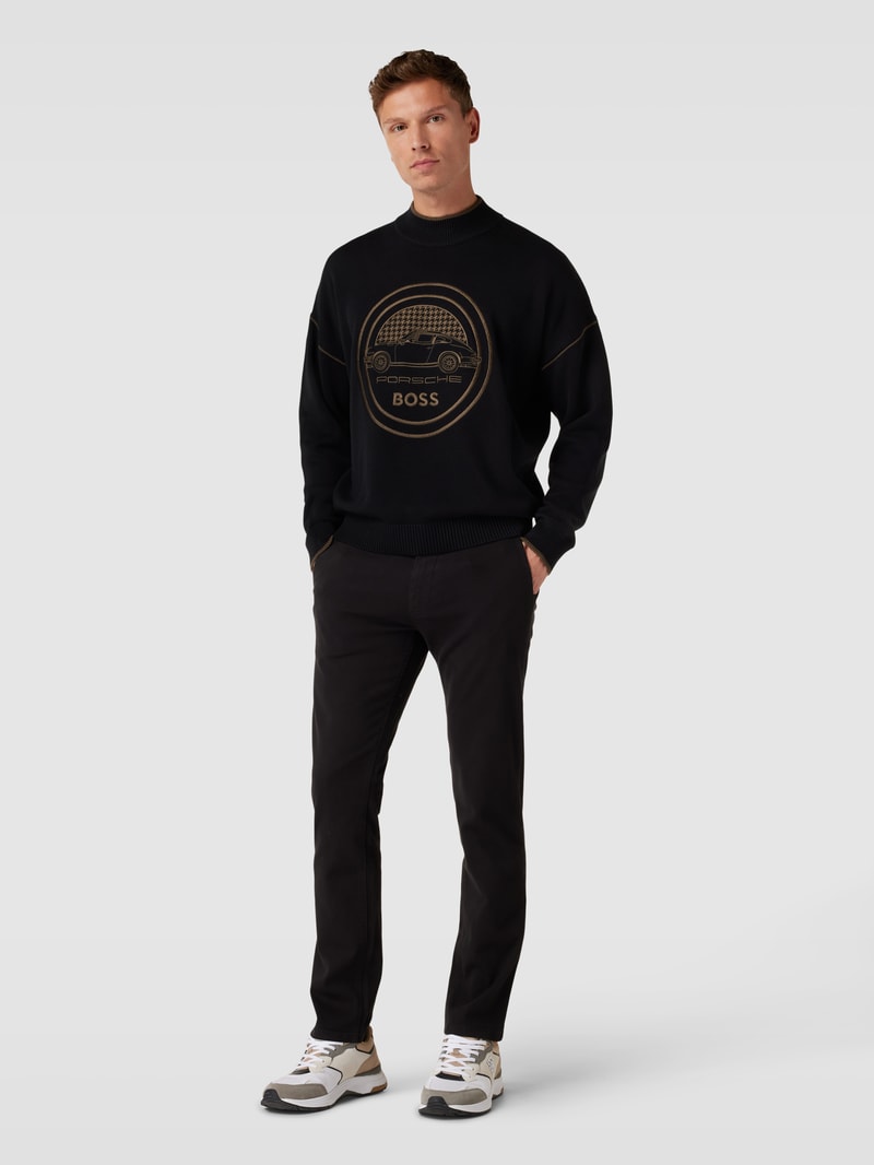 Strickpullover mit Label-Stitching - Porsche X Boss Collection in schwarz