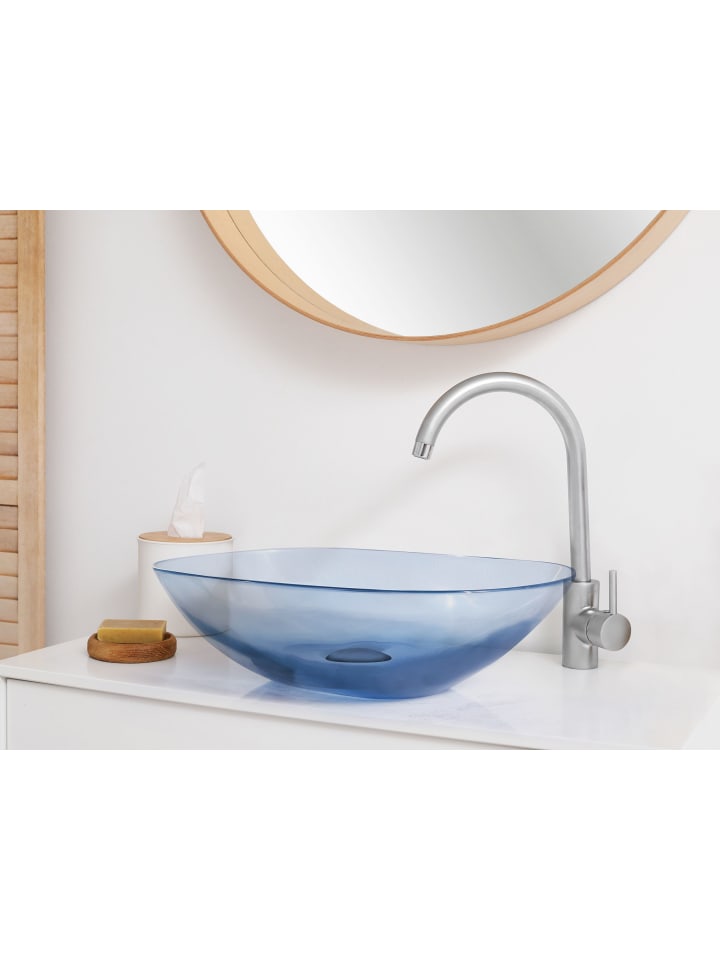 Beliani Waschbecken MOENGO in Transparent/Blau - (W) 54 x (H) 15 x (L) 36 cm günstig kaufen onesize