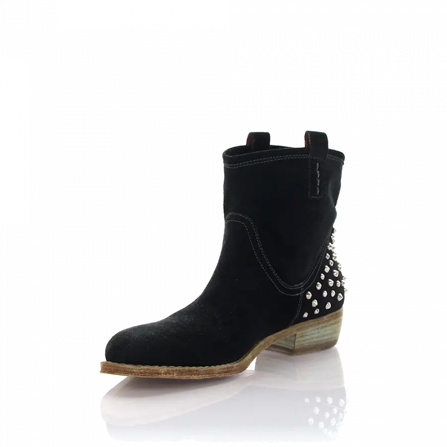 Rossano Bisconti - Stiefeletten Veloursleder Nieten schwarz - schwarz