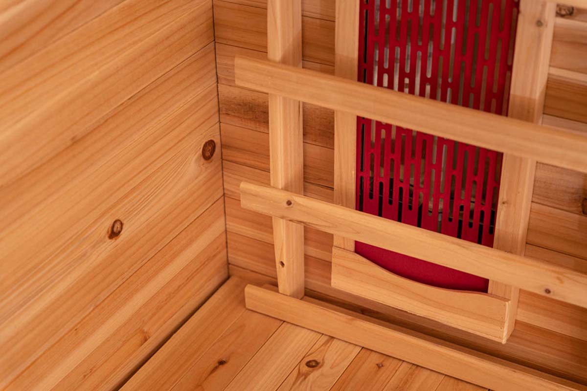 PureHaven Infrarotkabine 153x125x210 cm aus kanadischem Hemlock-Holz Bluetooth-Soundsystem Timer Lichttherapie in 4 Farben digitale Steuerung