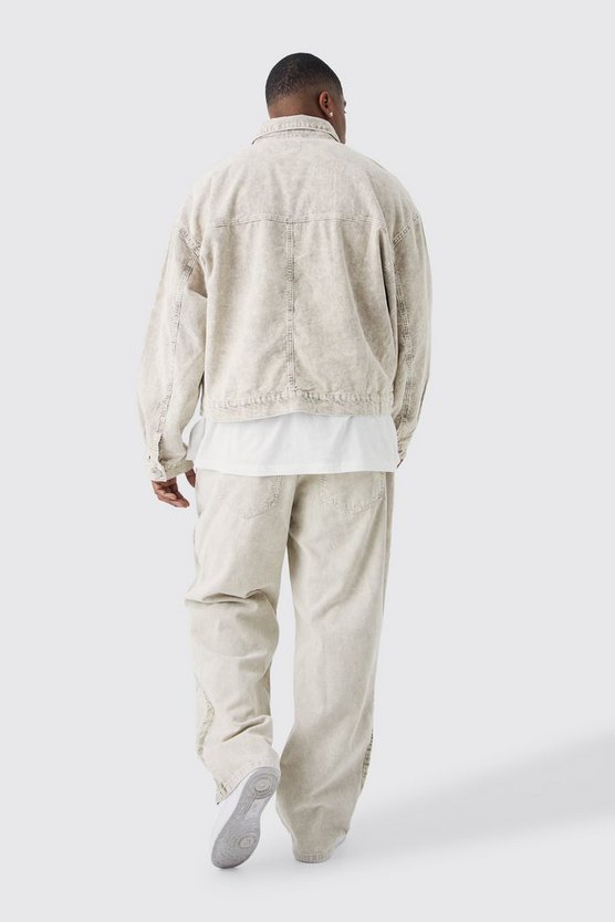 Plus kastige Colorblock Cord-Jacke mit Acid-Waschung