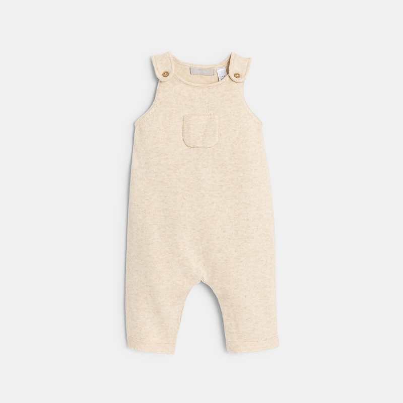 Salopette en tricot et body en coton beige naissance