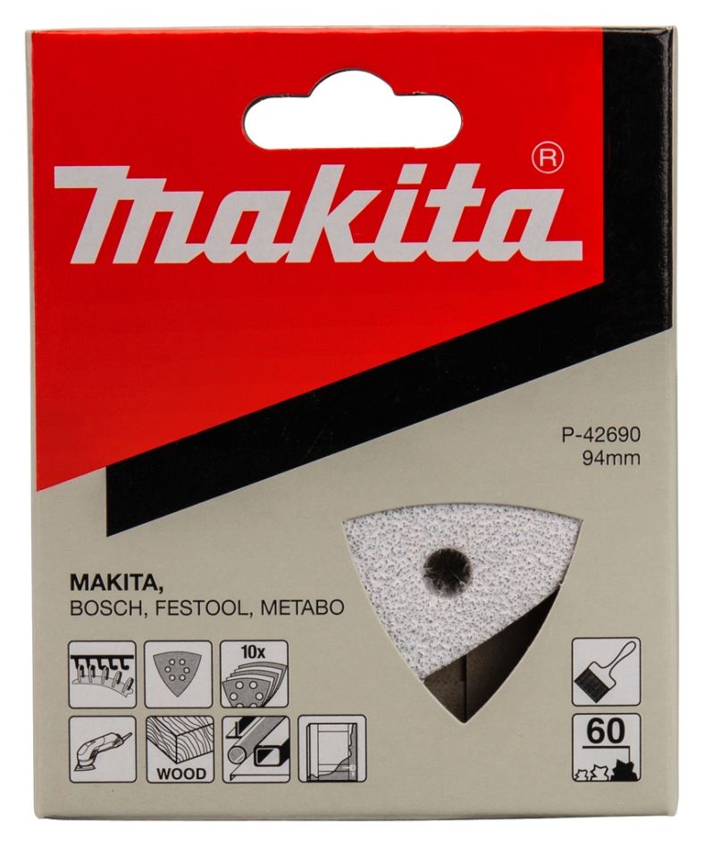 Akcesoria Makita P-42690 Papier ścierny 94x94 mm Ziarnistość 60 BIAŁY 10 szt.