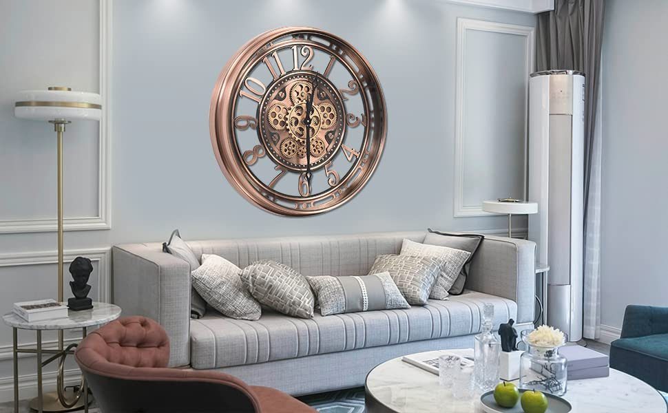 Samilito Uhr Wanduhr mit echtem Bewegungsgetriebe Zahnrädern (Leises Quarz-Schrittwerk, kein tickendes lautes Geräusch)