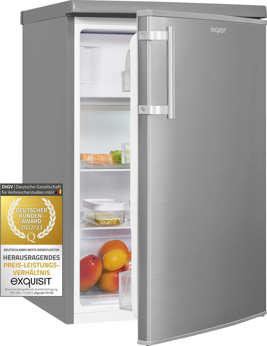 exquisit Kühlschrank KS16-4-HE-040E inoxlook, 85,5 cm hoch, 55,0 cm breit