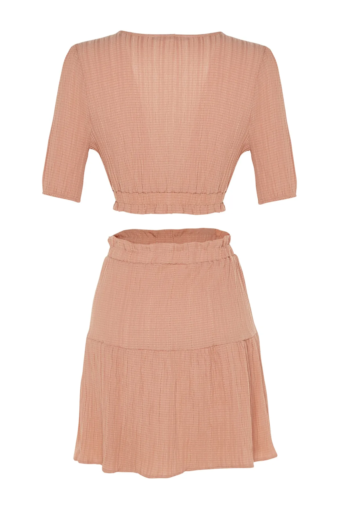 Trendyol Collection  Ecru gewebte Bluse im Leinen-Look, Rock-Set im Leinen-Look TBESS23AU00088