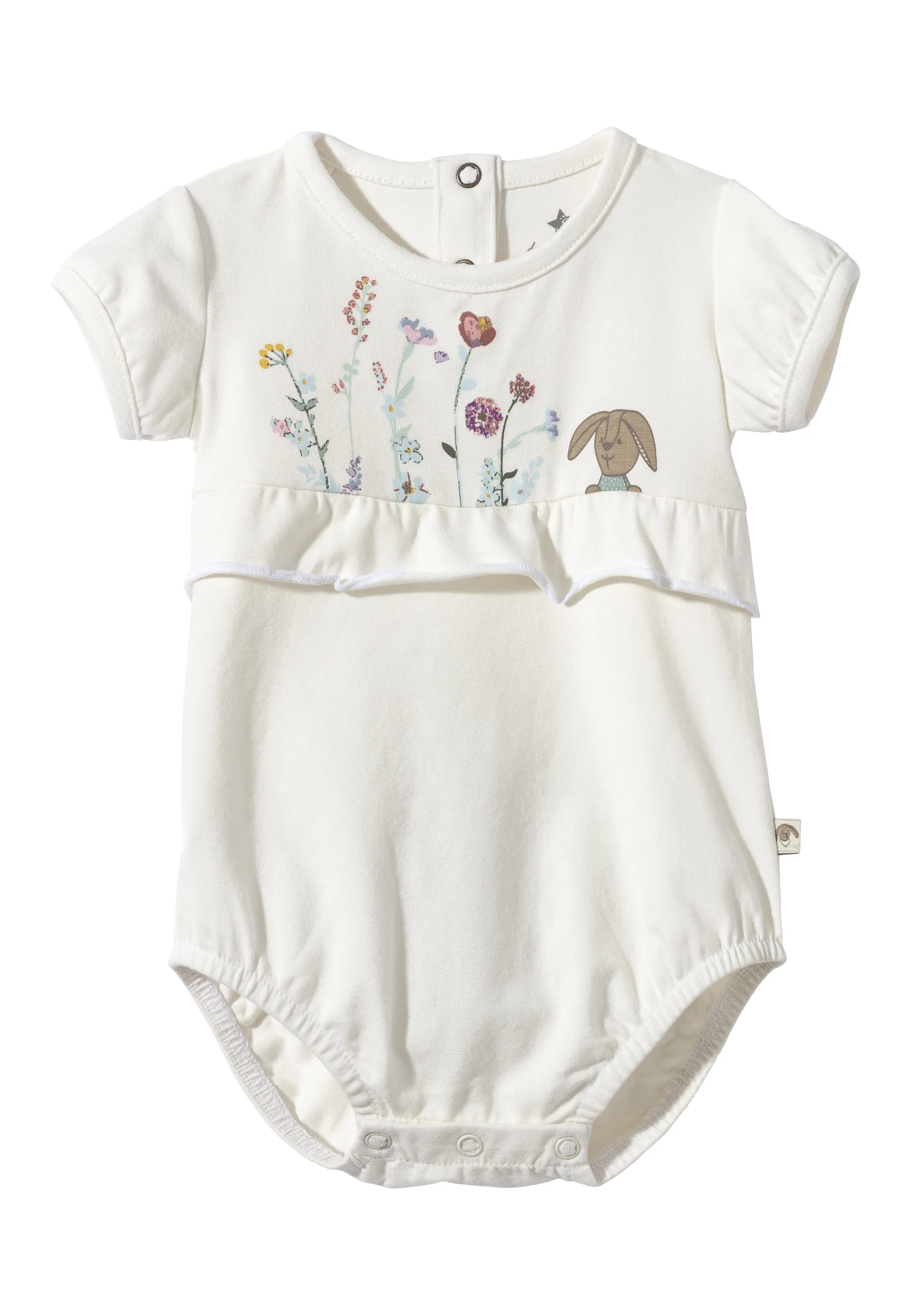 Baby Body Hase Happy mit kurzen Puffärmeln in ecru
