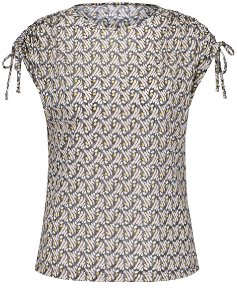 Gemustertes Kurzarmshirt mit Raffung
