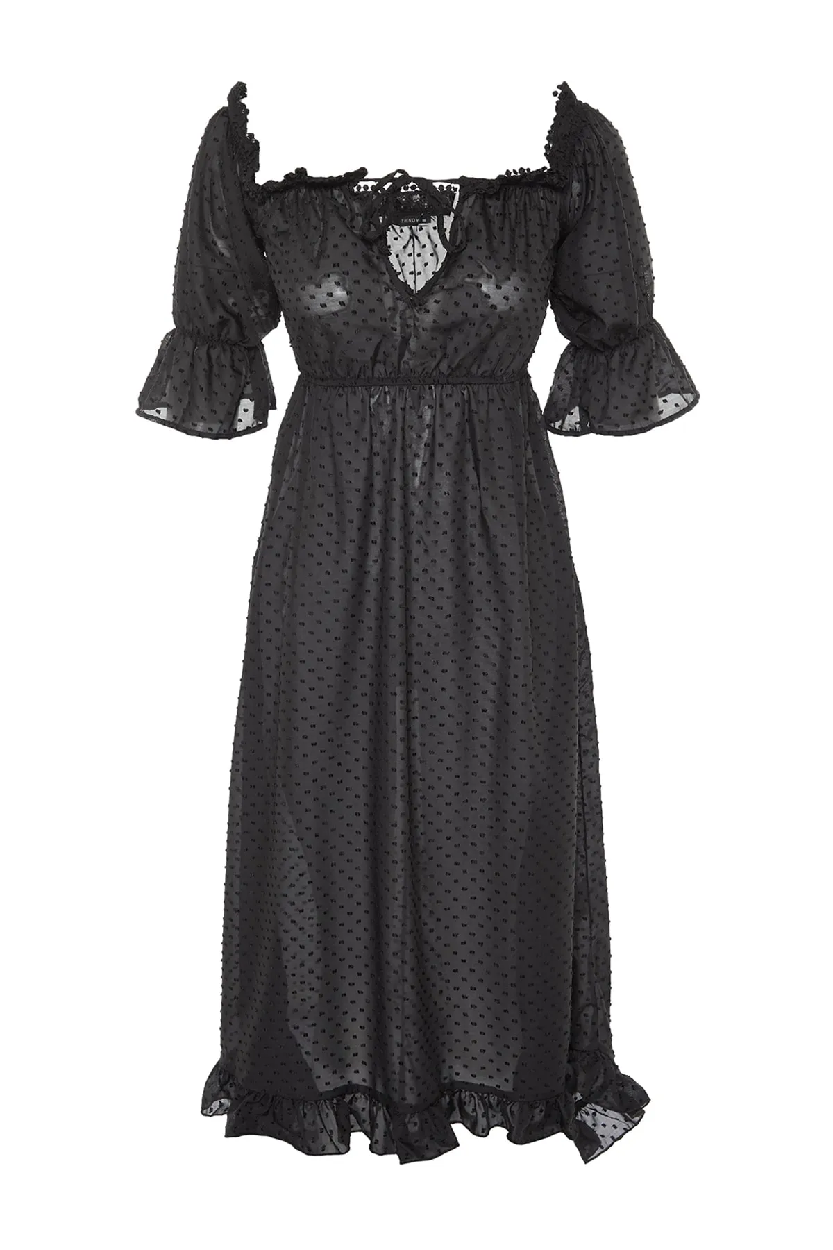 Trendyol Collection  Schwarzes Strandkleid mit Carmenkragen TBESS19BB0101
