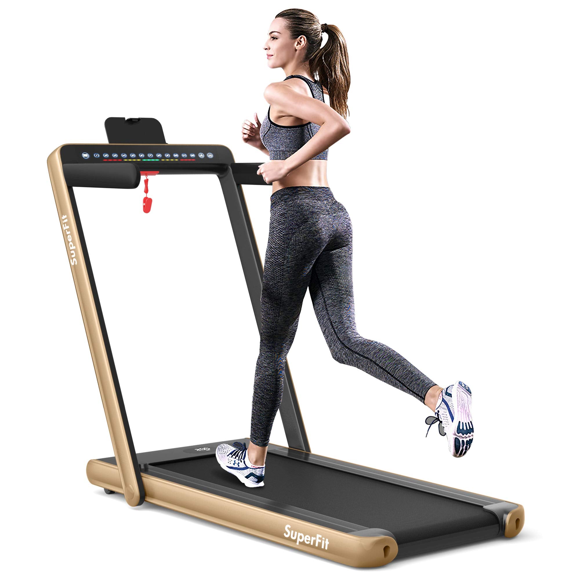 2 in 1 Folding Treadmill with Dual Display, 2.25HP Superfit Under Desk Electric Pad