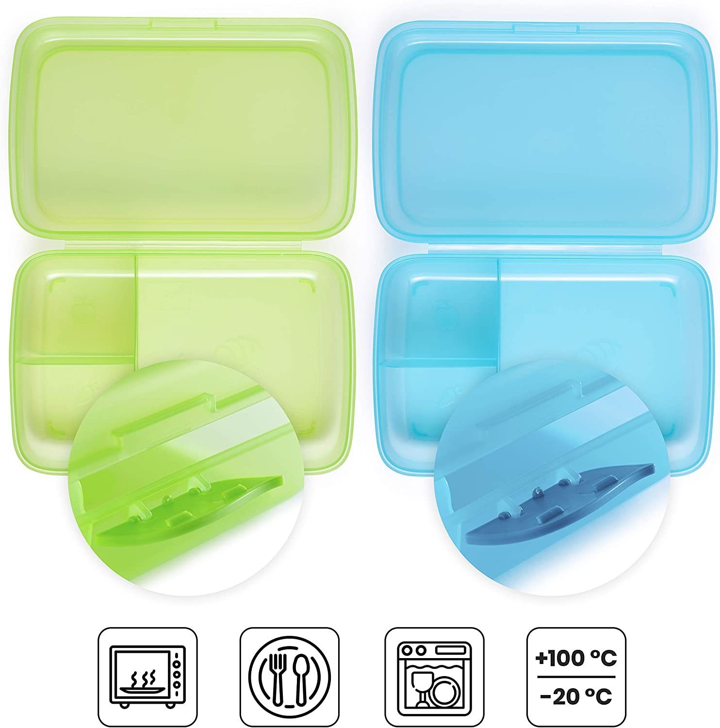 2friends Lunchbox 2er Set. Brotdose mit Fächern und Clickverschluss, Lunchbox, Kunststoff, (Set, 2-tlg., 2 Schraubdeckeldosen), Frühstücksbox, ohne BPA, grün und blau, 100% recyclebar