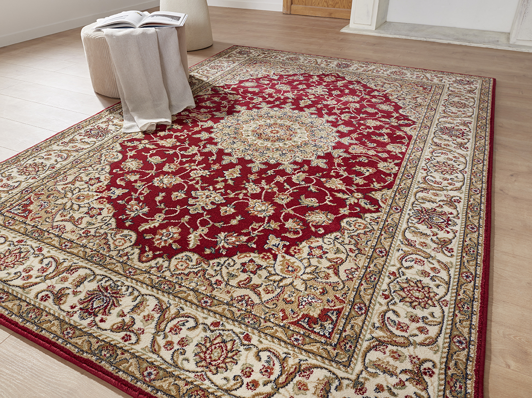 Peyer Syntex Klassischer Kurzflor Teppich Amina Medaillon 27008 Farbe Rot 80 x 150 cm