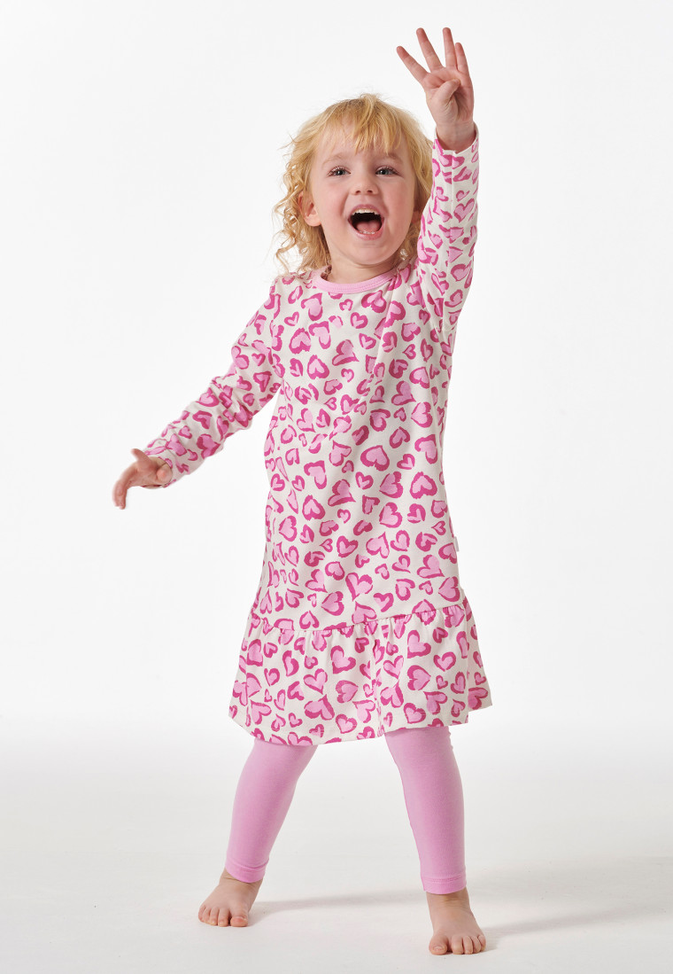 Schlafanzug lang Organic Cotton Volant Leggings Herzen rosé - Girls World
