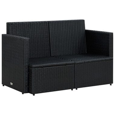 vidaXL Loungesofa 2-Sitzer-Gartensofa mit Auflagen Schwarz Poly Rattan, 1 Teile